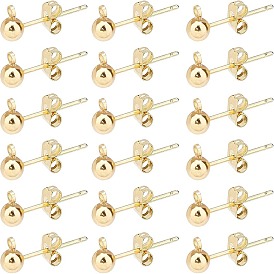 20Pcs Brass Post Earring Findings, with Loop