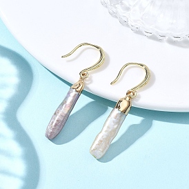 Серьги-подвески из натурального жемчуга кеши с гальваническим покрытием, с латунными крючками, колонка