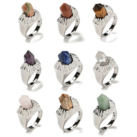 Hexagonal Prism Natural & Synthetic Gemstone Open Cuff Rings, Rack Plating Brass Ring for Unisex