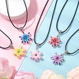 Стеклянные бусины и полимерная глина и ожерелья с подвесками в виде снежинок от сглаза, ожерелья из черного вощеного хлопкового шнура для женщин