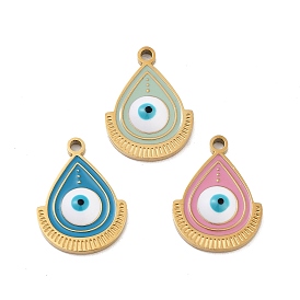 Ion Plating(IP) 316 Surgical Stainless Steel Pendants, Nickel Free, with Enamel, Real 18K Gold Plated, Teardrop with Evil Eye Charm