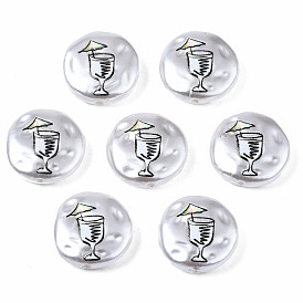 3D Printed ABS Plastic Imitation Pearl Beads, Flat Round with Cup