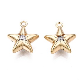 Brass Micro Pave Clear Cubic Zirconia Charms, Star