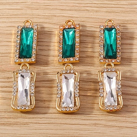 Alloy Rhinestone Pendants, with Glass, Rectangle