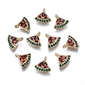 Brass Micro Pave Colorful Cubic Zirconia Charms, Long-Lasting Plated, Cadmium Free & Lead Free, Watermelon