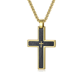 304 Мужские ожерелья с подвеской в виде креста из нержавеющей стали и дерева