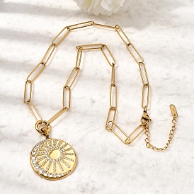 304 Подвеска в виде солнца из нержавеющей стали с кристаллами и стразами, цепочка-скрепка для женщин