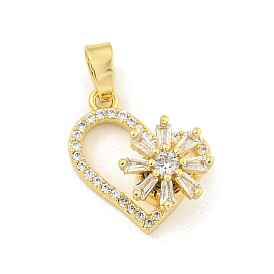 Heart Rack Plating Brass Clear Cubic Zirconia Pendants, Rotatable Flower, Long-Lasting Plated, Lead Free & Cadmium Free