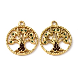 304 из нержавеющей стали горный хрусталь подвески, плоский круглый с подвесками в виде деревьев, вакуумное покрытие pvd