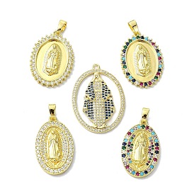 Rack Plating Brass Micro Pave Cubic Zirconia Pendants, Long-Lasting Plated, Lead Free & Cadmium Free, Oval with Human