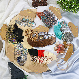 Retro Tassel Ball Leopard Print Drop Oil Earrings Set for Women Fashionable in Autumn and Winter