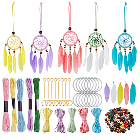 Наборы для изготовления сеток/паутины своими руками с перьями, включают в себя бусину из натурального клена, Шнуры из искусственной замши, большой кулон с пером, Нитки хлопчатобумажные швейные