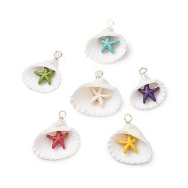 Dyed Synthetical Turquoise Star Pendants, Natural Shell Charms, Golden
