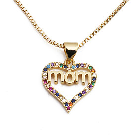 Colorful Zirconia MoM Pendant Necklace for Mother's Day Gift