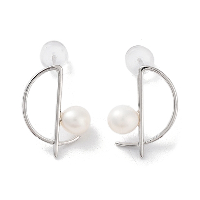 Natural Pearl Stud Earrings for Women, with Sterling Silver Pins, Half Round