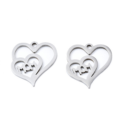 Ion Plating(IP) 201 Stainless Steel Pendants, Laser Cut, Heart