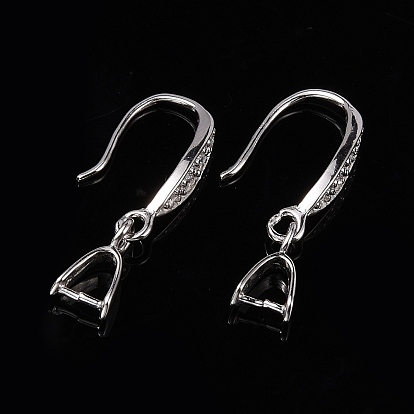 925 Sterling Silver Earring Hooks, with Cubic Zirconia, with S925 Stamp
