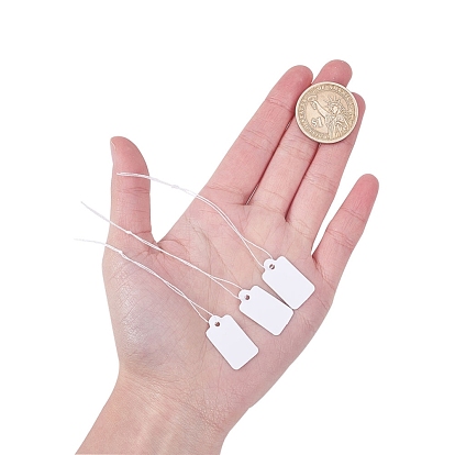 White Rectangle Jewelry Price Tags, Item Price Label with String Price Paper Display for Goods Tags, Rectangle, 23x13mm