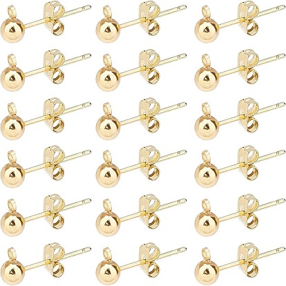 20Pcs Brass Post Earring Findings, with Loop