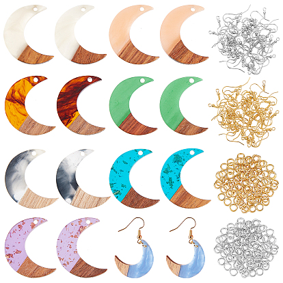 Kit para hacer aretes de resina de luna y madera de nogal (DIY), incluyendo los colgantes, ganchos de latón para pendientes y anillo de salto