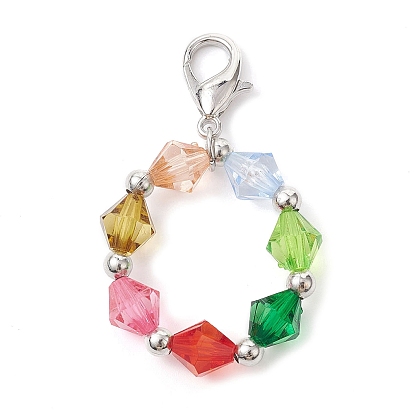 Transparent Acrylic Pendants Decorations, with Zinc Alloy Lobster Claw Clasps, Bicone