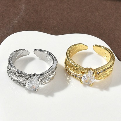 Открытые кольца манжеты из латуни с микропаве и кубическим цирконием, слеза, без кадмия и без свинца, стойки покрытие, долговечный