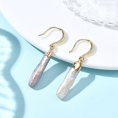 Серьги-подвески из натурального жемчуга кеши с гальваническим покрытием, с латунными крючками, колонка