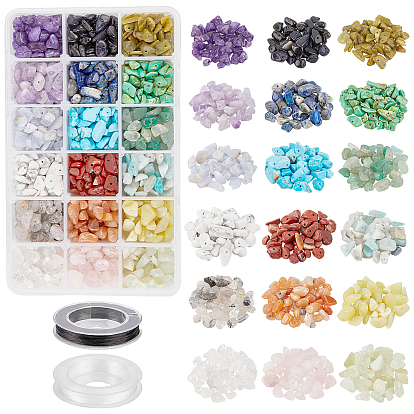 DIY Chip Beads Stretch Bracelets Making Kits, Including Natural & Synthetic Mixed Gemstone Beads, Flat Elastic Crystal String