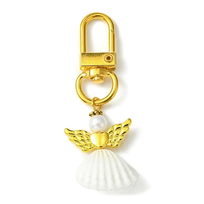 Angel Shell Pendant Decorations, with Alloy Swivel Clasps