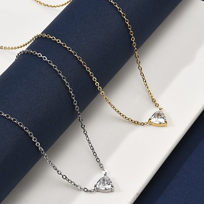 304 ожерелья из нержавеющей стали с треугольным кулоном из кубического циркония для женщин, ионное покрытие (ip)