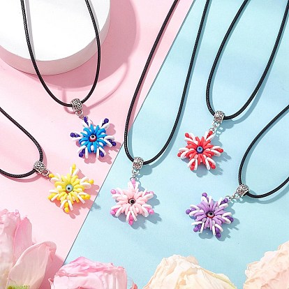 Стеклянные бусины и полимерная глина и ожерелья с подвесками в виде снежинок от сглаза, ожерелья из черного вощеного хлопкового шнура для женщин