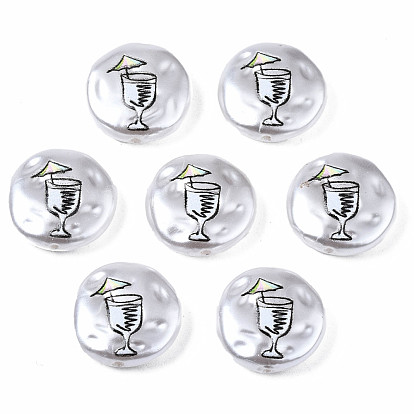 3D Printed ABS Plastic Imitation Pearl Beads, Flat Round with Cup