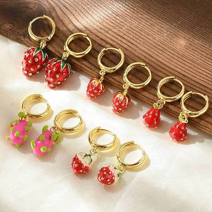 Латунные серьги обруча, с эмалью, реальный 18 k позолоченный