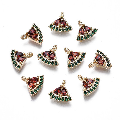 Brass Micro Pave Colorful Cubic Zirconia Charms, Long-Lasting Plated, Cadmium Free & Lead Free, Watermelon