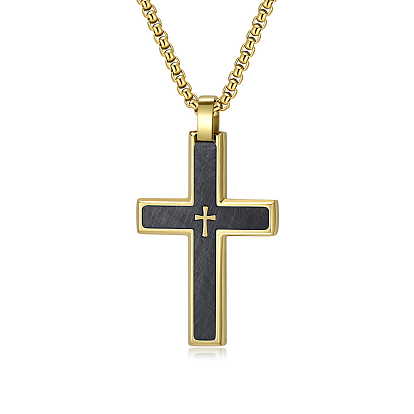 304 Мужские ожерелья с подвеской в виде креста из нержавеющей стали и дерева