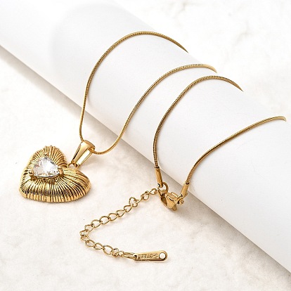 304 ожерелья с подвеской в виде сердца из нержавеющей стали с прозрачным стеклом, ионное покрытие (ip)