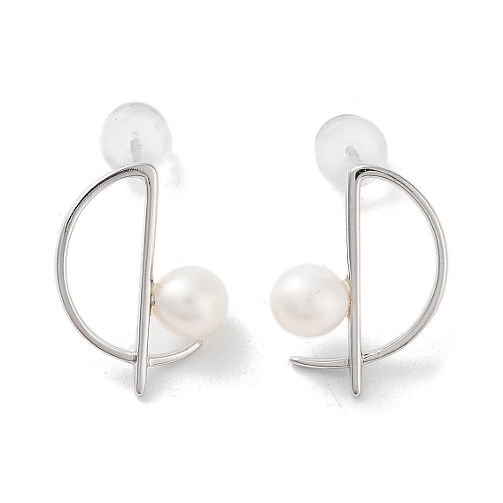 Natural Pearl Stud Earrings for Women, with Sterling Silver Pins, Half Round
