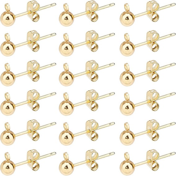 20Pcs Brass Post Earring Findings, with Loop