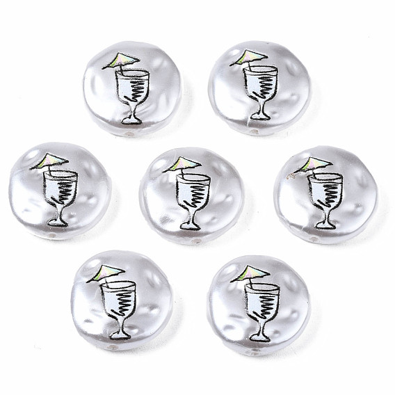 3D Printed ABS Plastic Imitation Pearl Beads, Flat Round with Cup