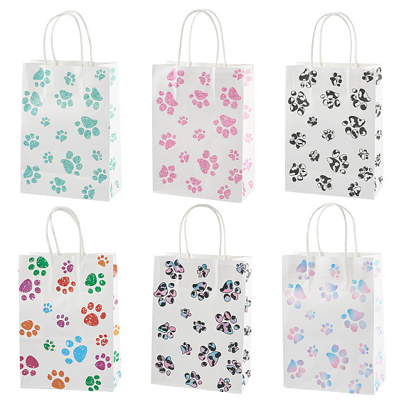 12 шт. 6 цветные прямоугольники с рисунком в виде отпечатков лап бумажные пакеты для хранения с ручками, пакеты для упаковки покупок