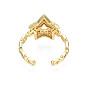 Cubic Zirconia Pentagram Open Cuff Ring, Real 18K Gold Plated Brass Chunky Ring for Women, Nickel Free