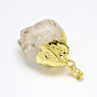Natural Rutilated Quartz Pendants, with Golden Brass Findings, Nuggets