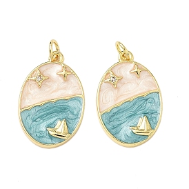 Кулоны с эмалью из латуни с прозрачным кубическим цирконием, овал с рисунком лодки и звезды, без кадмия и без свинца, долговечный, стойки покрытие, с целью перехода в кольце