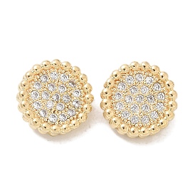 Rack Plating Brass Micro Pave Clear Cubic Zirconia Buttons, Long-Lasting Plated, Lead Free & Cadmium Free, Flat Round, 1-Hole