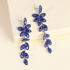 Sparkling Leaf-shaped Alloy Earrings with Rhinestone Embellishments - Fashionable and Unique