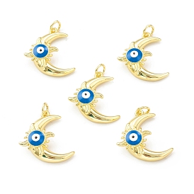Eco-Friendly Brass Enamel Pendants, with Jump Ring, Lead Free & Cadmium Free, Moon with Evil Eye Charm
