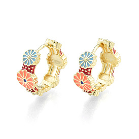 Colorful Enamel Flower Wrap Hoop Earrings, Brass Jewelry for Women, Nickel Free