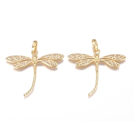 Brass Micro Pave Cubic Zirconia Pendants, Long-Lasting Plated, Dragonfly