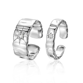 Браслетные кольца с микропаве из прозрачного кубического циркония, украшенные звездным узором из латуни.