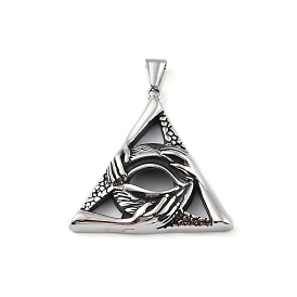 304 Stainless Steel Pendants, with 201 Stainless Steel Snap on Bails, Triangle with Hand & Eye Charm